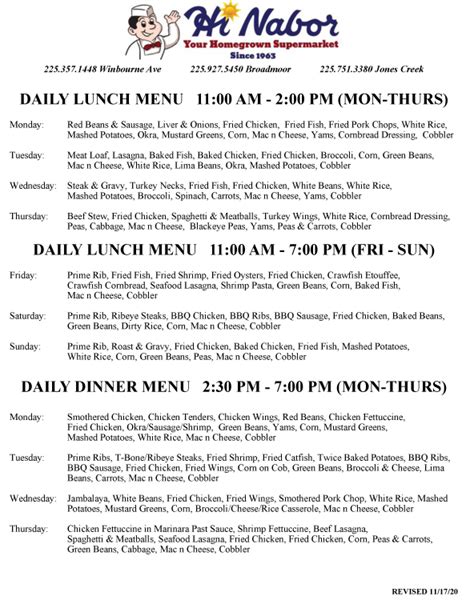 Fax 225-357-4444 Hi Nabor Broadmoor. . Hi nabor lunch menu